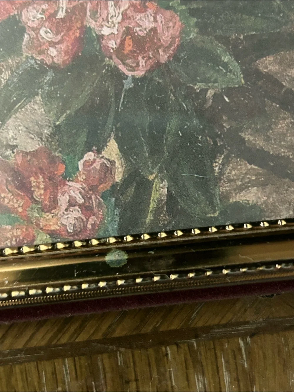 Vintage Ornate 11 x 14 Gilded thin metal picture frame, Alpine Flowers print art